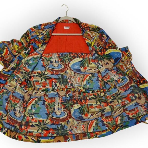 Tobria Lyocell Hawaiian Vibrant Red and Blue Casual Top Jacket Open Shirt Sz L - Picture 4 of 8